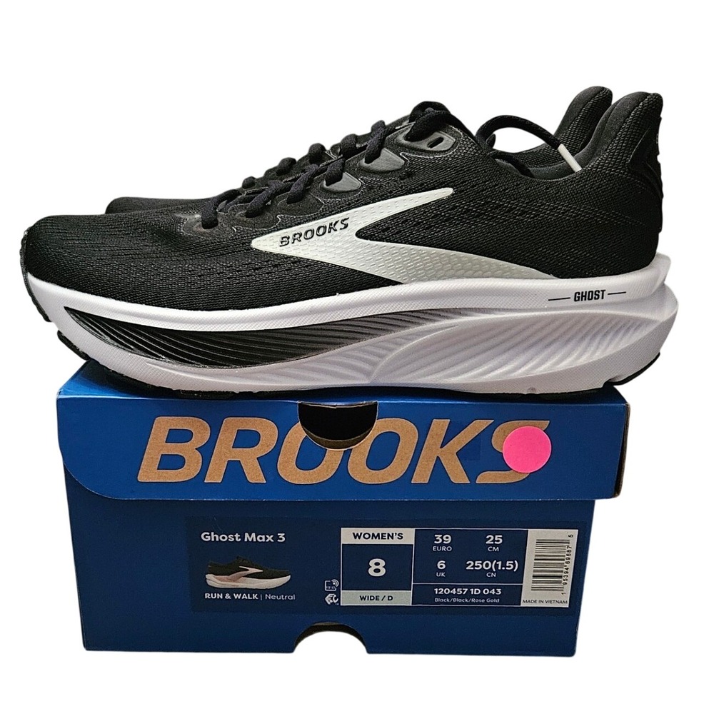 Brooks Ghost Max 3 Womens 8 Wide Black Rose Gold Running Shoes 120457 1D 043